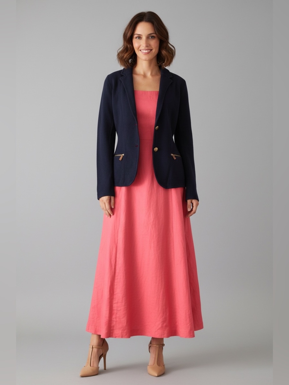 Ralph Lauren Navy Blazer with Gold Zipper Details